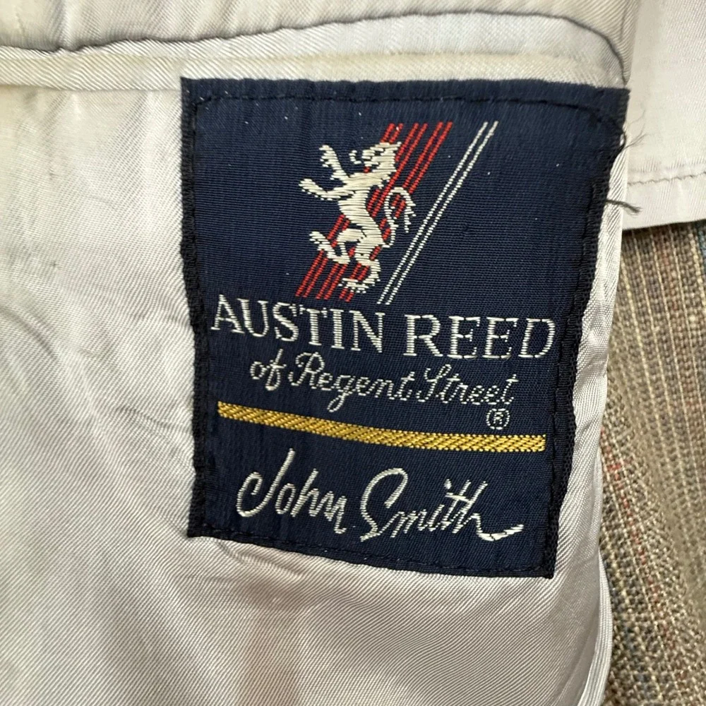 Austin Reed Blazer Gray Pastel Plaid Regent Street Union Made Vintage Preppy 40R